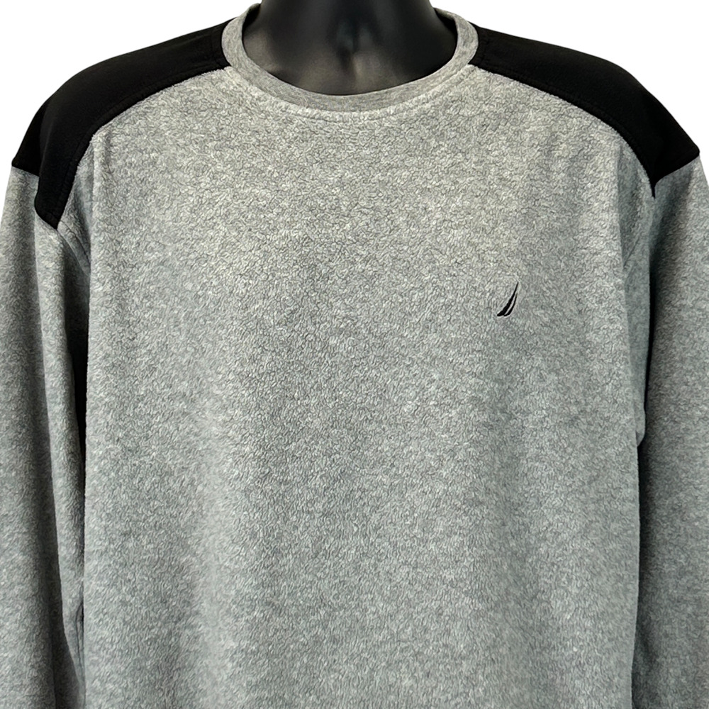 Nautica Soft Fleece Sweater Logo Long Sleeve Crew Neck Gray Mens L Large
